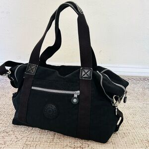 Kipling Black Handbag with Dark Brown Straps